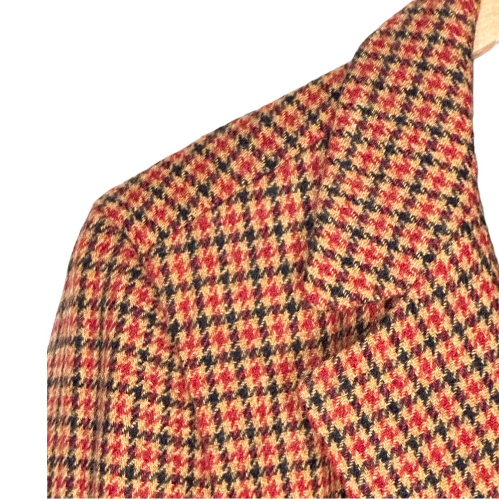 Talbots Houndtooth Brown Tan Red Plaid One Button 100% Wool Fall Jacket Blazer - Picture 8 of 14